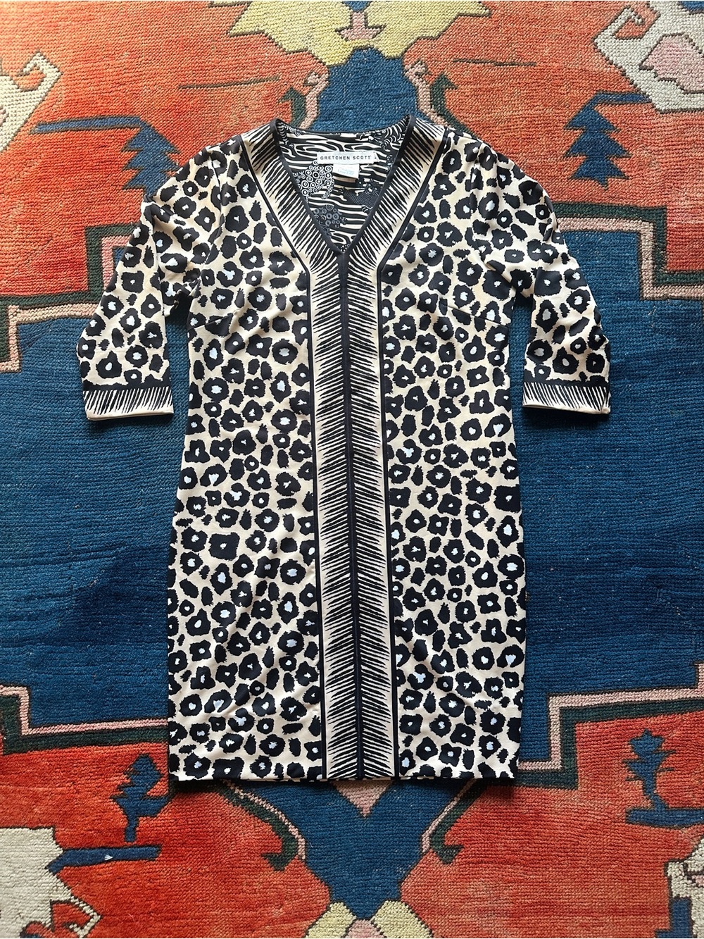 Gretchen Scott Black & Cream Animal Print V-Neck Dress
